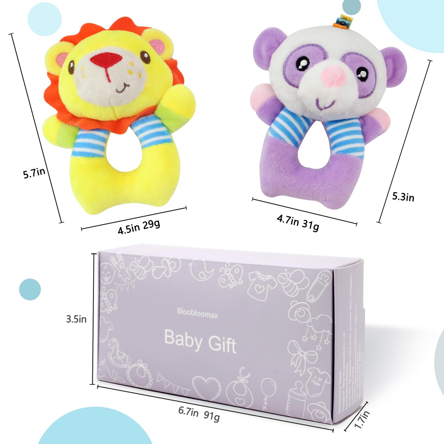 BLOOBLOOMAX Baby Car Seat Toys – 2 Plush Rattle Socks for Newborns