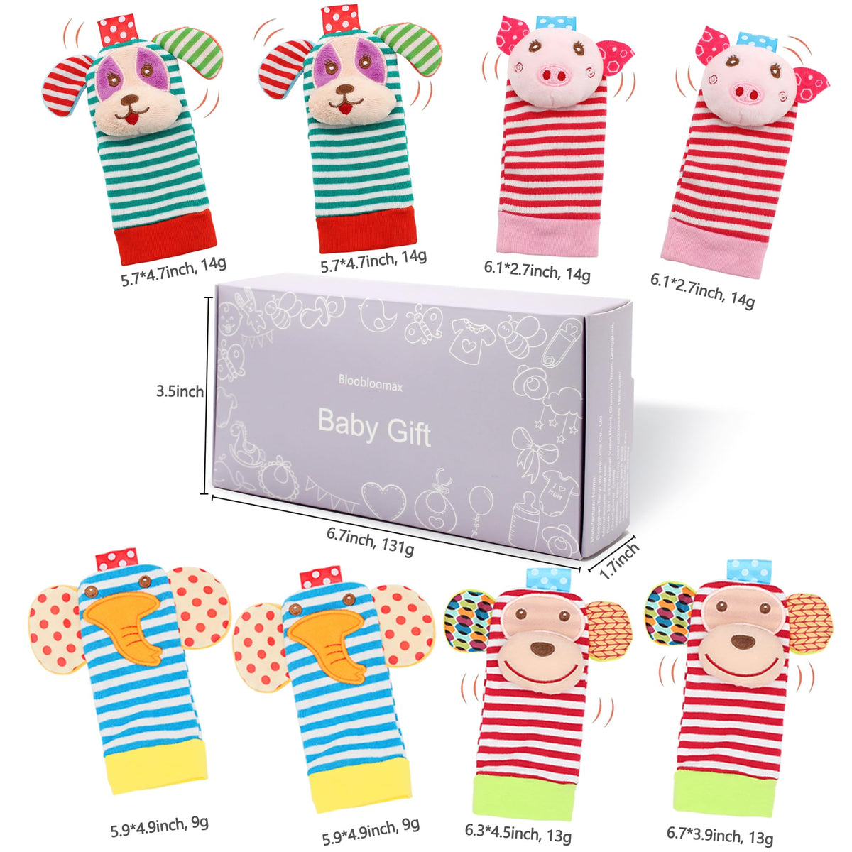 BLOOBLOOMAX Baby Rattle Socks Set | Animal Foot Finder Toys for 0-24 Months
