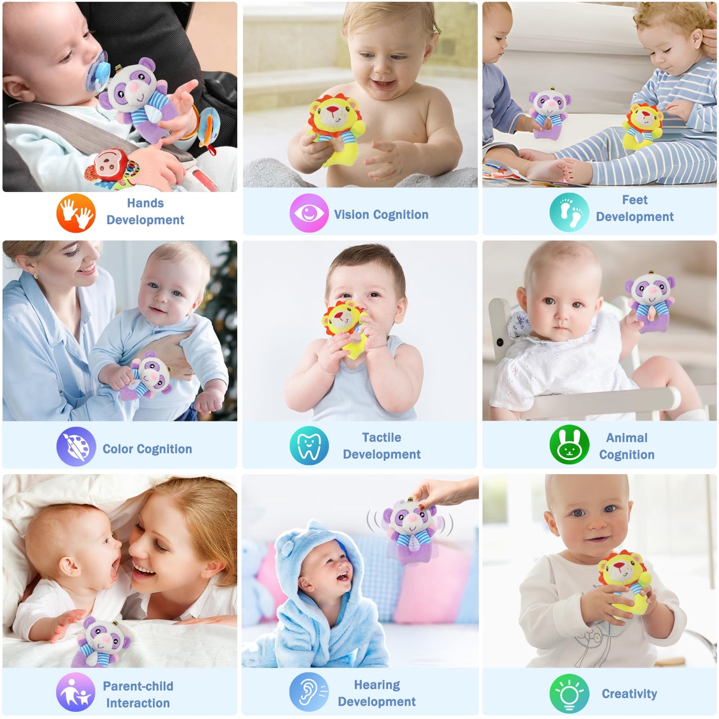 BLOOBLOOMAX Baby Car Seat Toys – 2 Plush Rattle Socks for Newborns