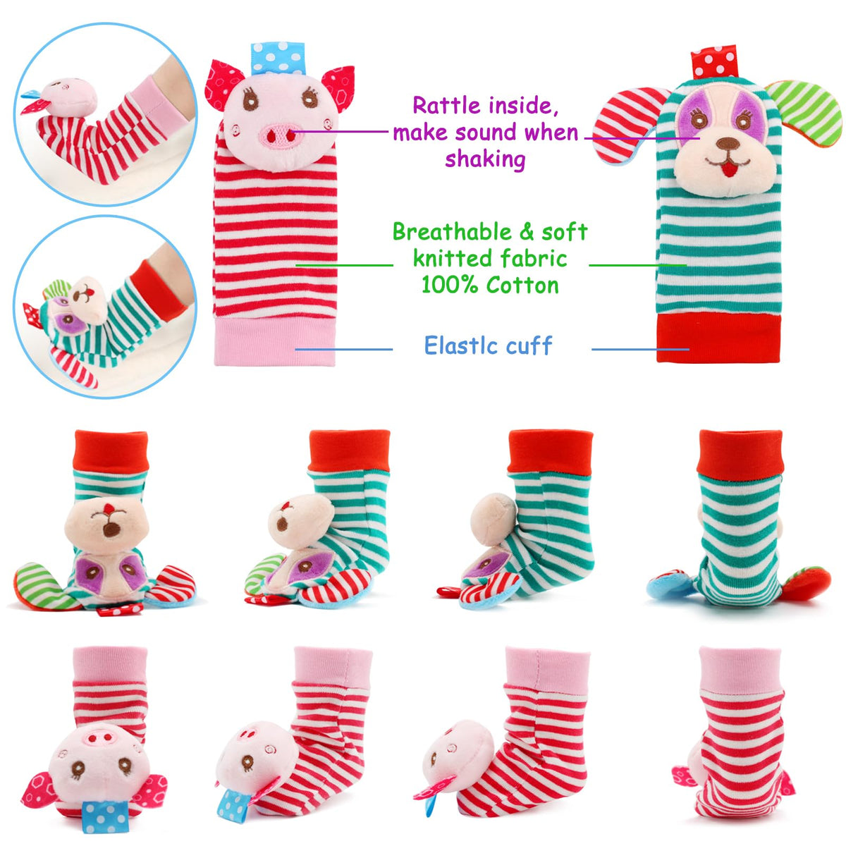 BLOOBLOOMAX Baby Rattle Socks Set | Animal Foot Finder Toys for 0-24 Months