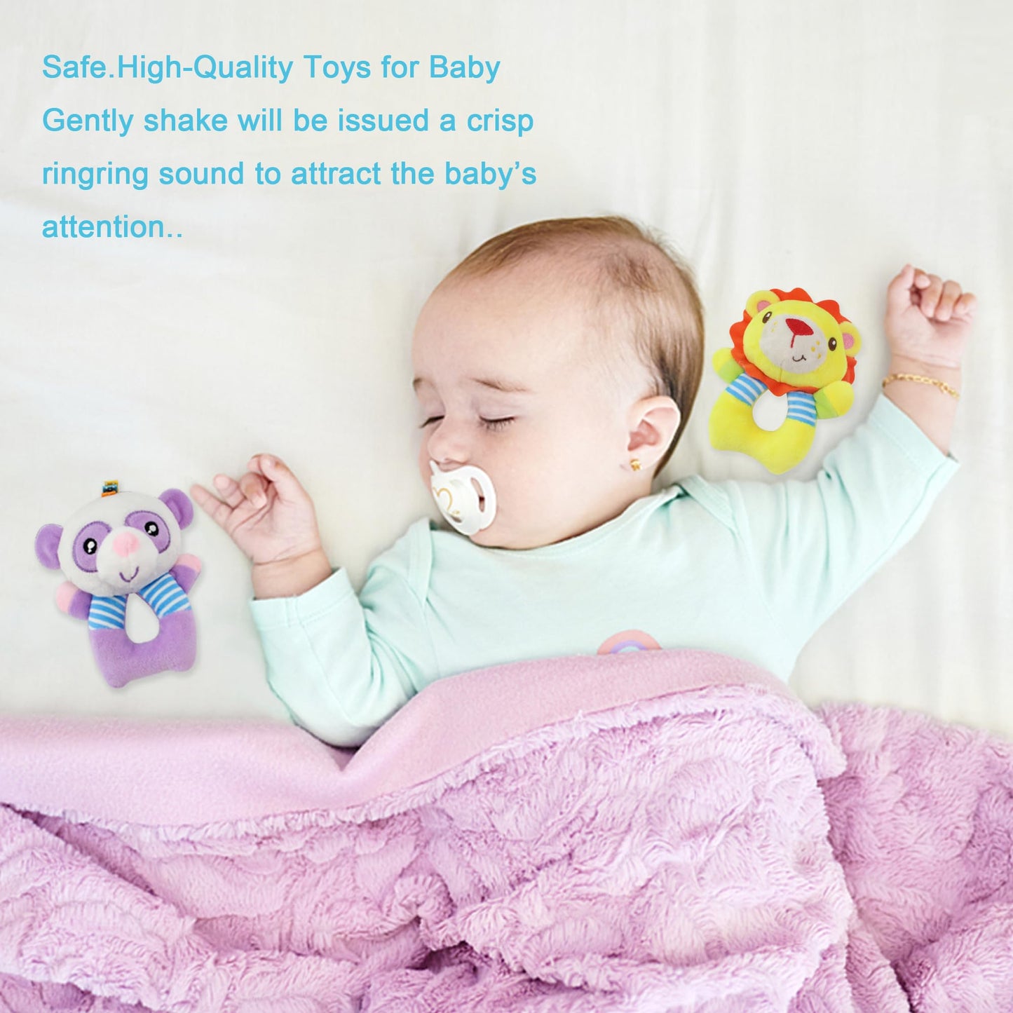 BLOOBLOOMAX Baby Car Seat Toys – 2 Plush Rattle Socks for Newborns