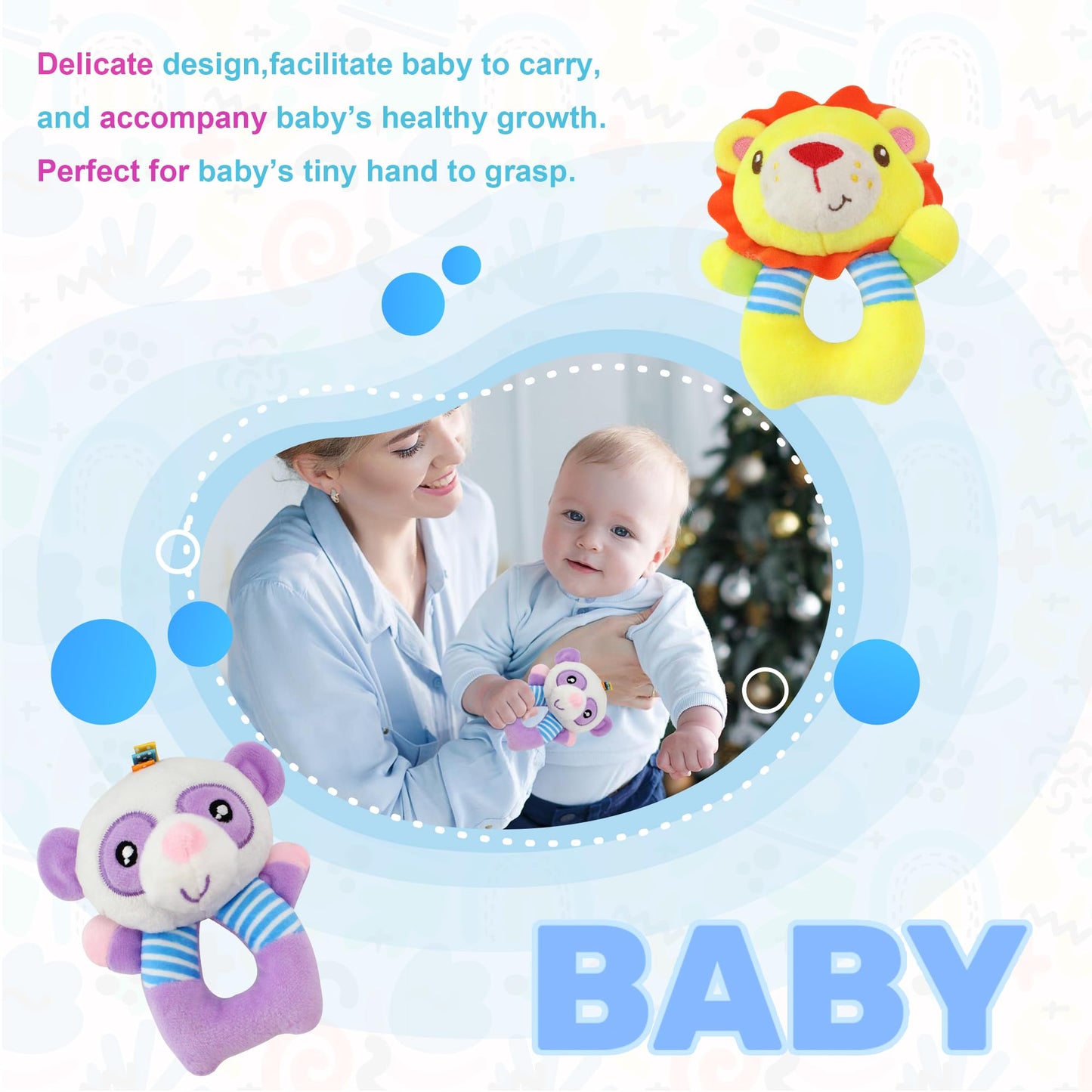 BLOOBLOOMAX Baby Car Seat Toys – 2 Plush Rattle Socks for Newborns