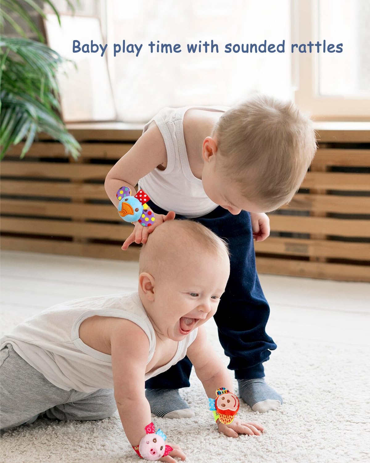 BLOOBLOOMAX Wrist Rattles for Babies 0-24 Months – Animal Hand & Foot Finder Educational Toys (4-Pack)
