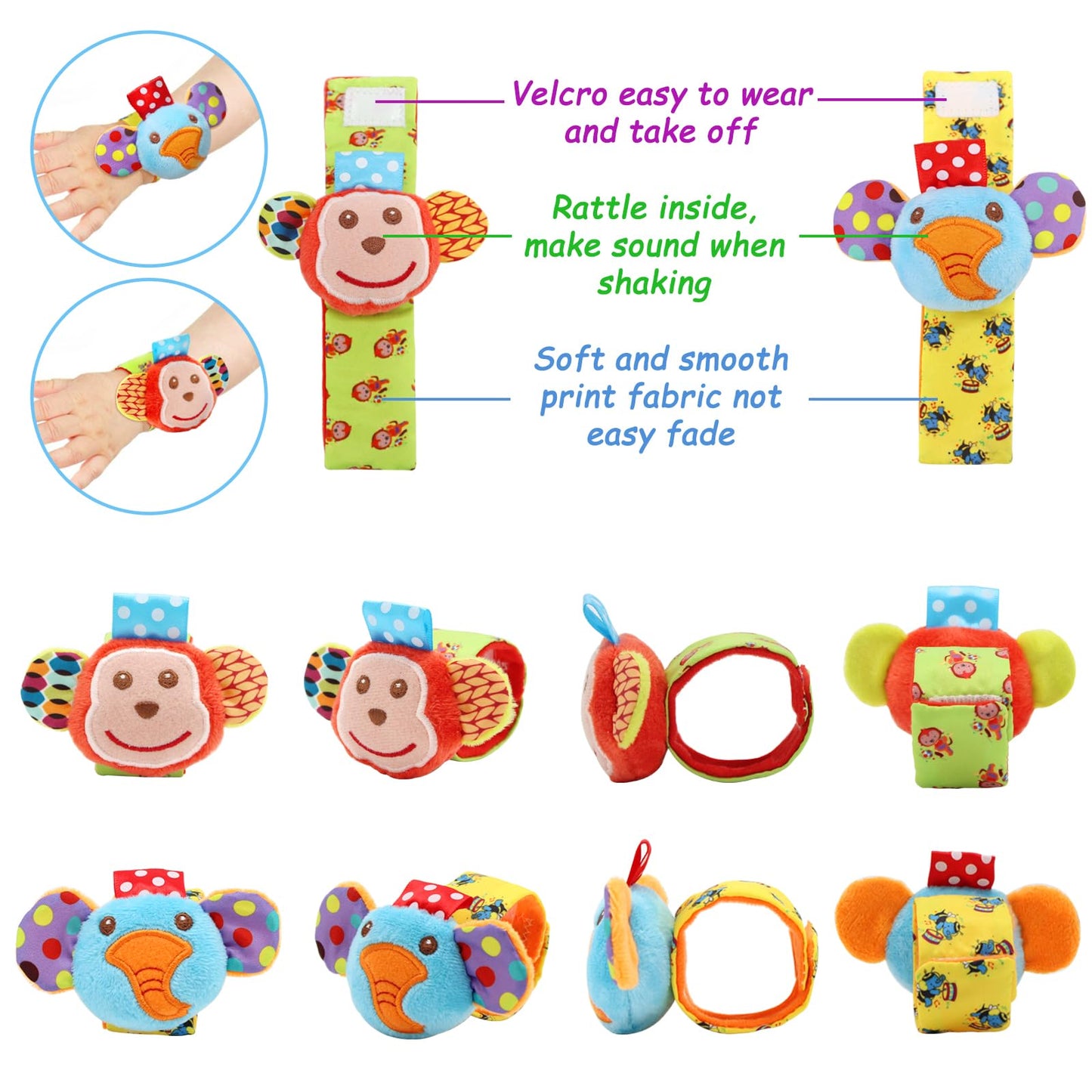 BLOOBLOOMAX Wrist Rattles for Babies 0-24 Months – Animal Hand & Foot Finder Educational Toys (4-Pack)