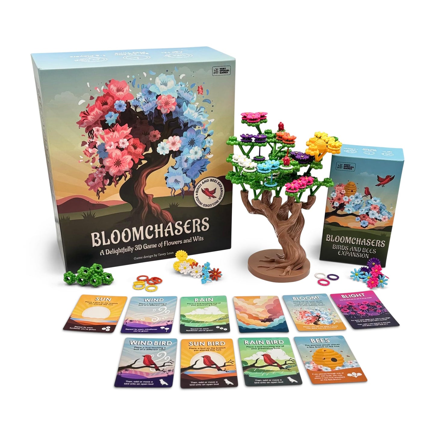 Bloomchasers 3D Flower Stacking Tree Board Game – Family Strategy, Expansion, 1–6 Players