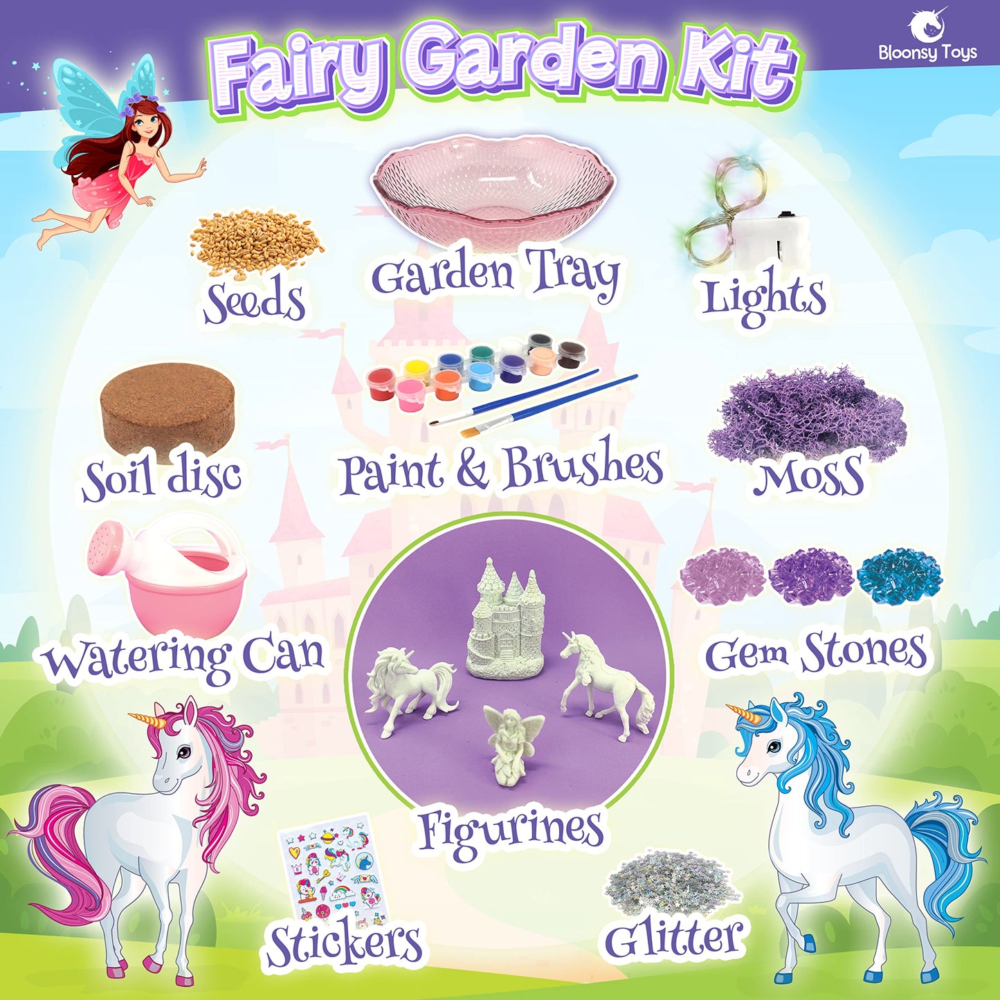 Bloonsy Unicorn Fairy Garden Kit | Light Up Terrarium & STEM Craft for Kids 4-12