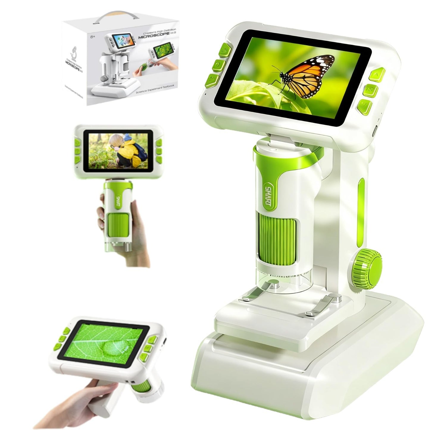 Blorkbuy Kids Microscope 1600X with 4-inch HD Screen – 3-in-1 Portable STEM Toy (Ages 6-12)