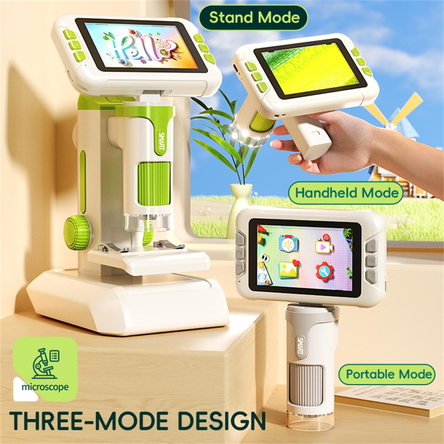 Blorkbuy Kids Microscope 1600X with 4-inch HD Screen – 3-in-1 Portable STEM Toy (Ages 6-12)