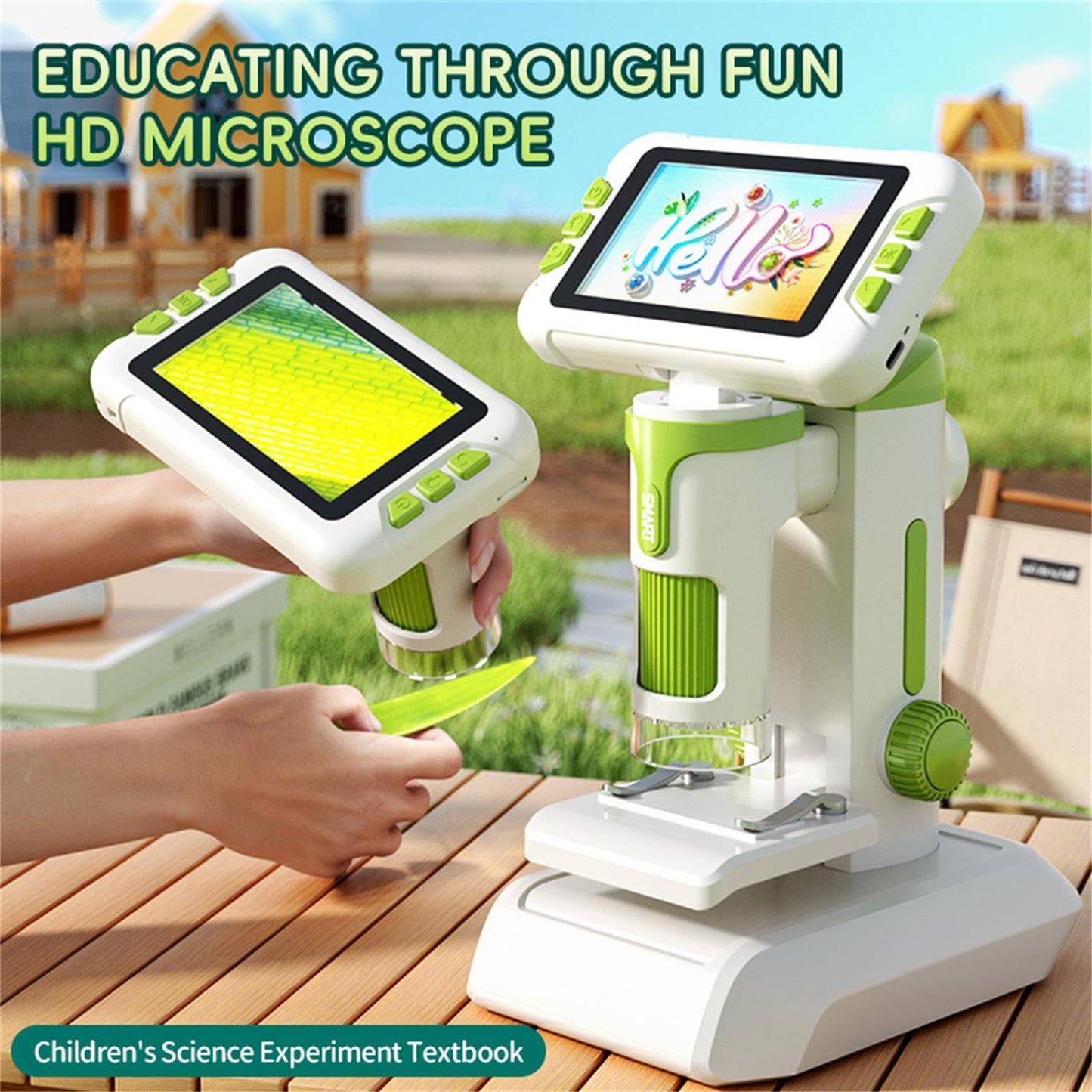 Blorkbuy Kids Microscope 1600X with 4-inch HD Screen – 3-in-1 Portable STEM Toy (Ages 6-12)