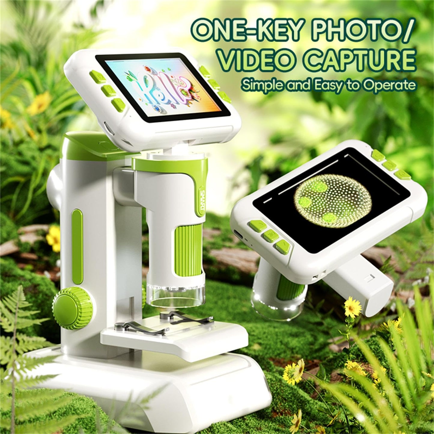 Blorkbuy Kids Microscope 1600X with 4-inch HD Screen – 3-in-1 Portable STEM Toy (Ages 6-12)