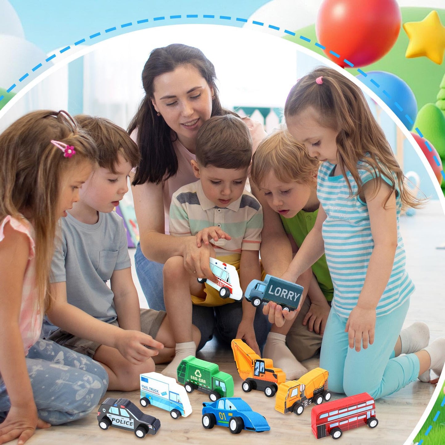 Blosssound 20-Piece Wooden Car Set for Toddlers – Community Helpers Vehicles