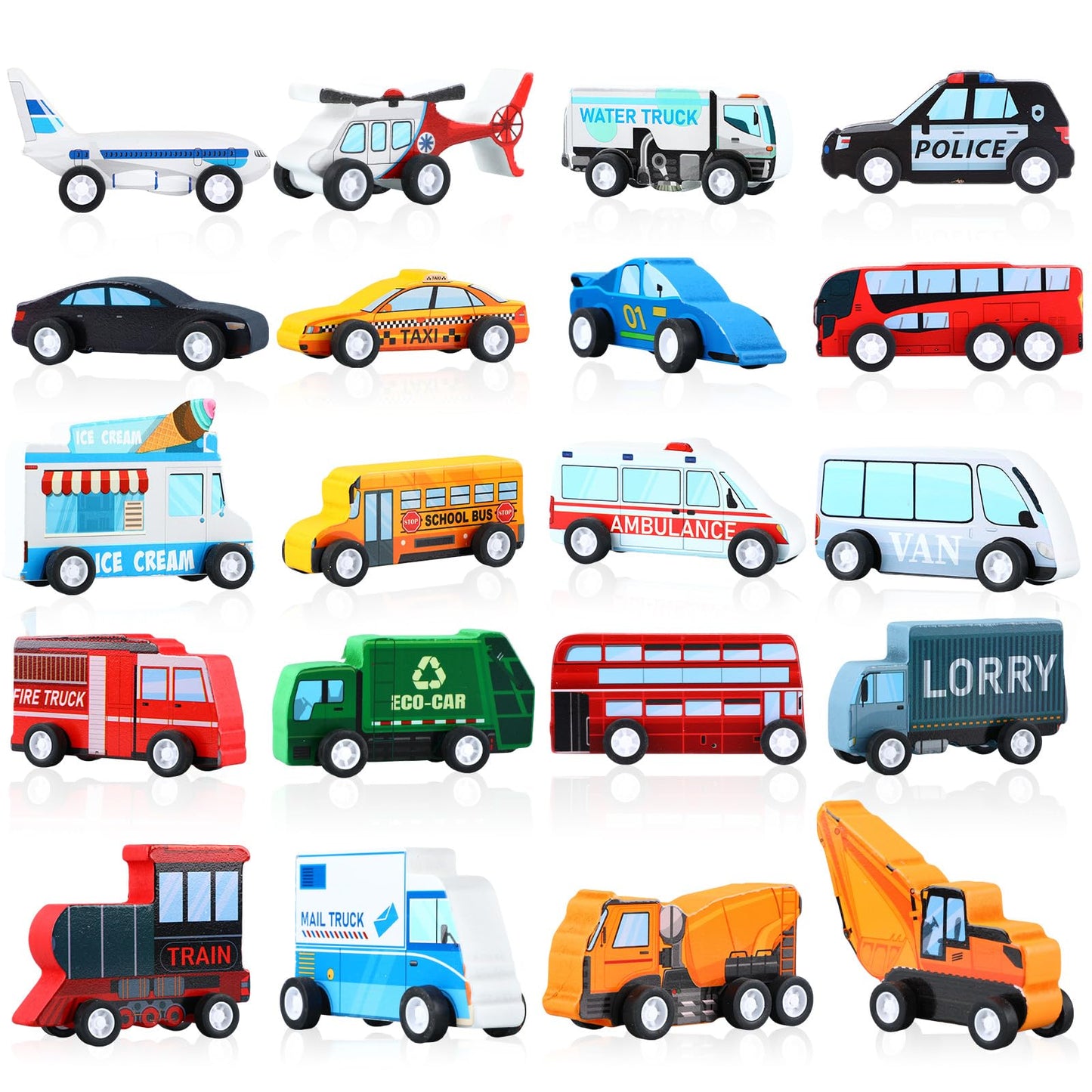 Blosssound 20-Piece Wooden Car Set for Toddlers – Community Helpers Vehicles