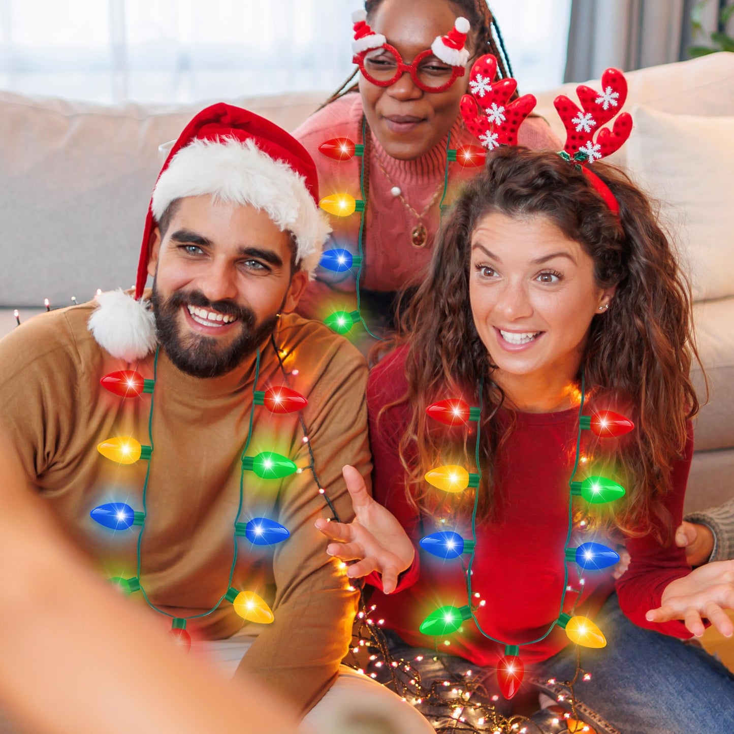 Blowata 50PCS Christmas Light Up Necklace – 3-Mode LED Bulbs for Xmas Parties