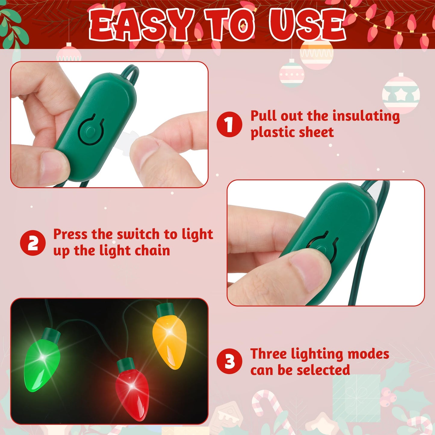 Blowata Light Up Christmas Necklace – 40in, 9 Bulbs, 3 Glow Modes