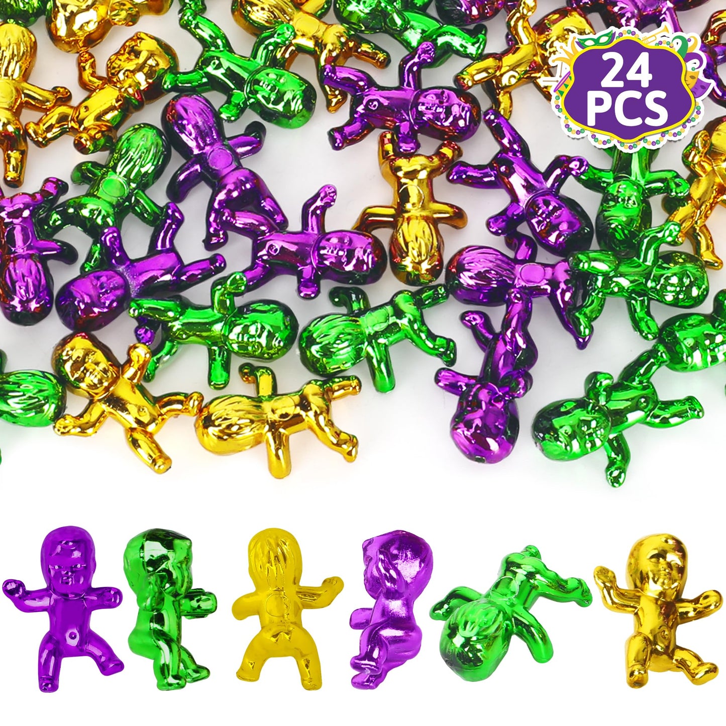 Blowata 24 PCS King Cake Babies – 1-Inch Mardi Gras Plastic Decor & Favors