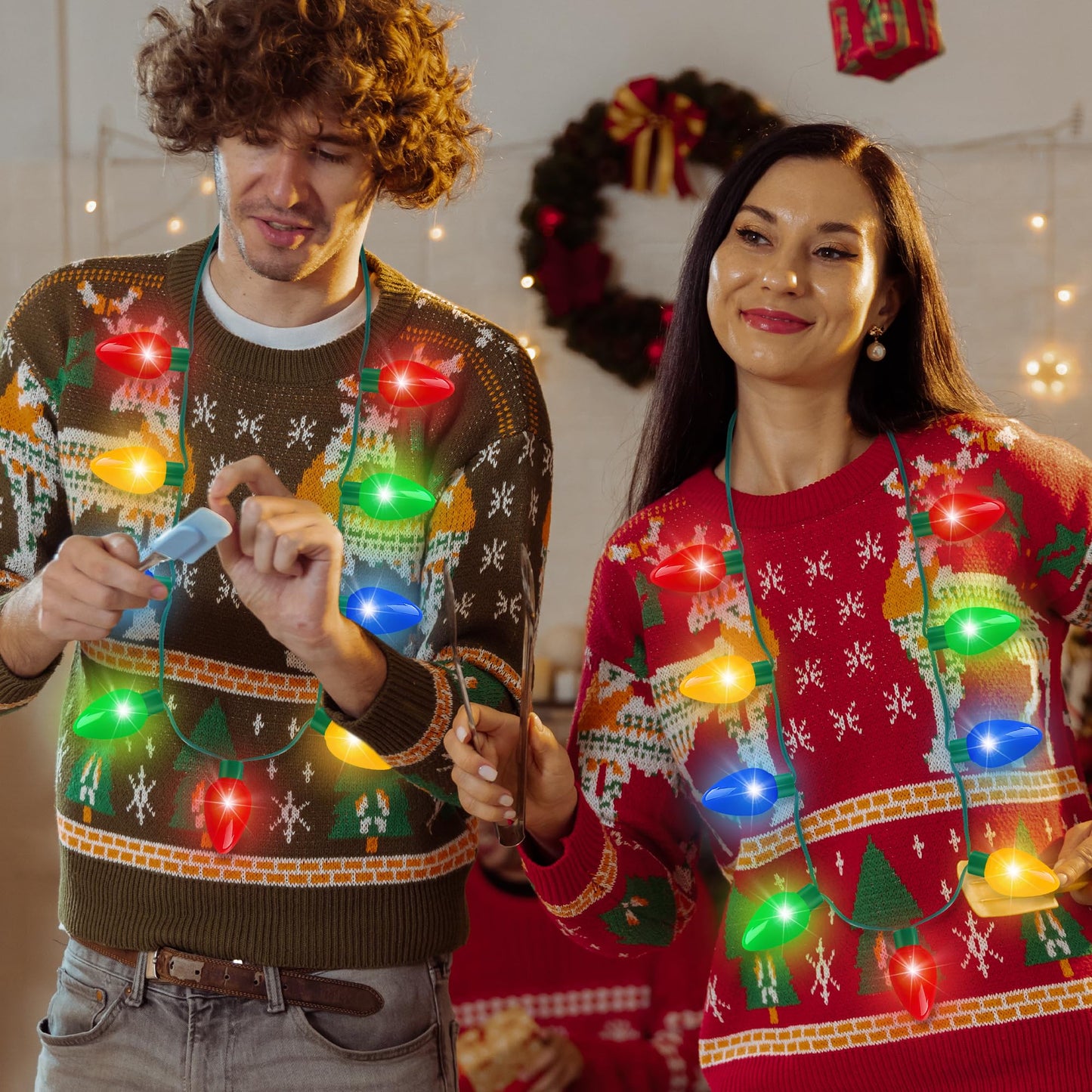 Blowata 24PCS Christmas Light Necklace — 3 Glow Modes for Festive Parties & Xmas Decor