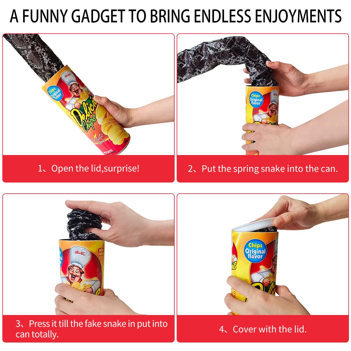 Blppldyci Potato Chip Snake Jump Spring Toy – Large Gag Prank Can for Parties