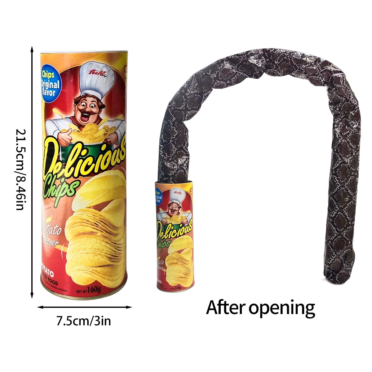 Blppldyci Potato Chip Snake Jump Spring Toy – Large Gag Prank Can for Parties