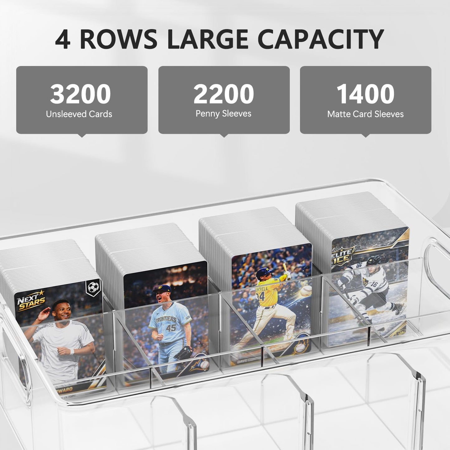 BluBrk Trading Card Storage Box – Clear Display Case for 3,200 Cards with Dividers & Foam