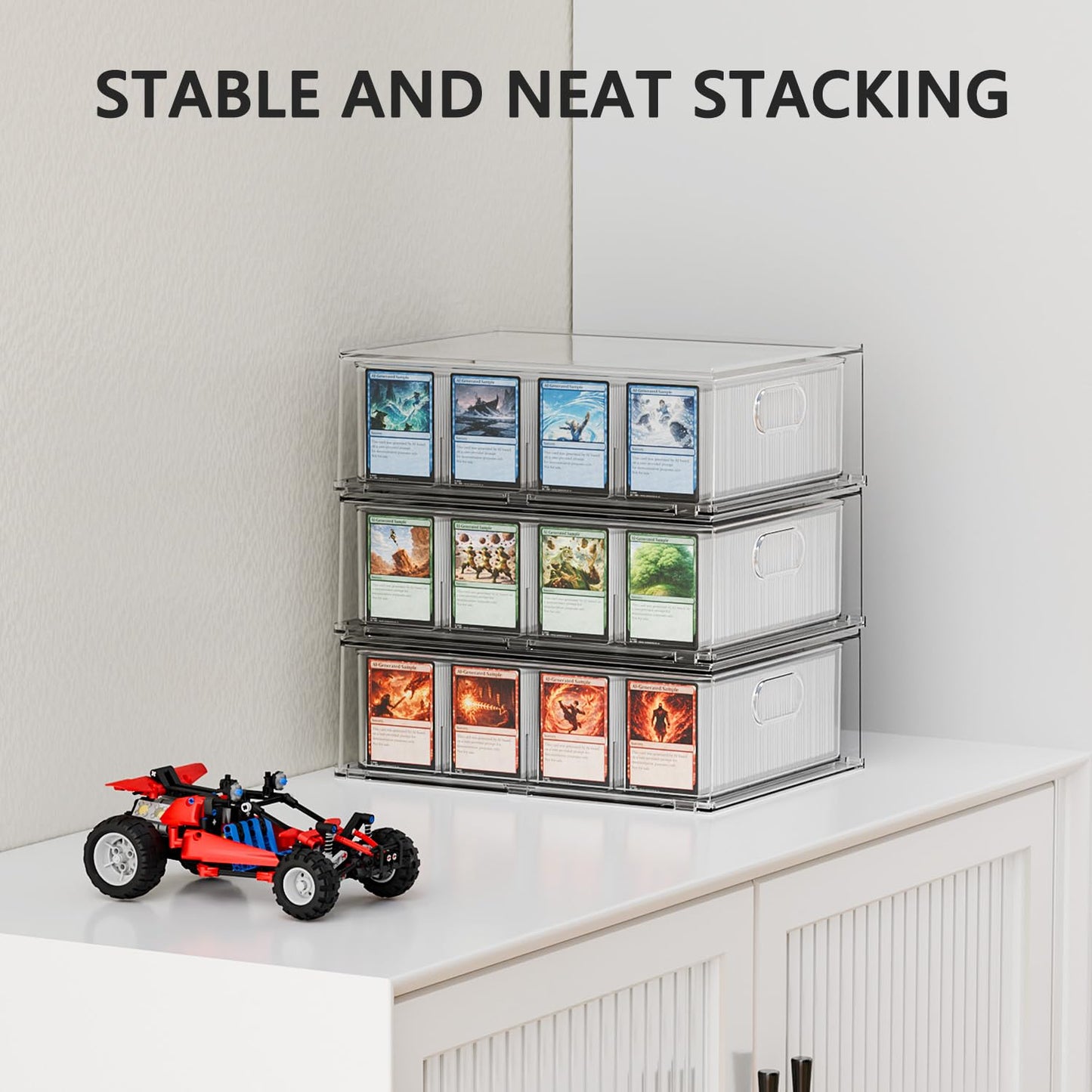 BluBrk Trading Card Storage Box – Clear Display Case for 3,200 Cards with Dividers & Foam