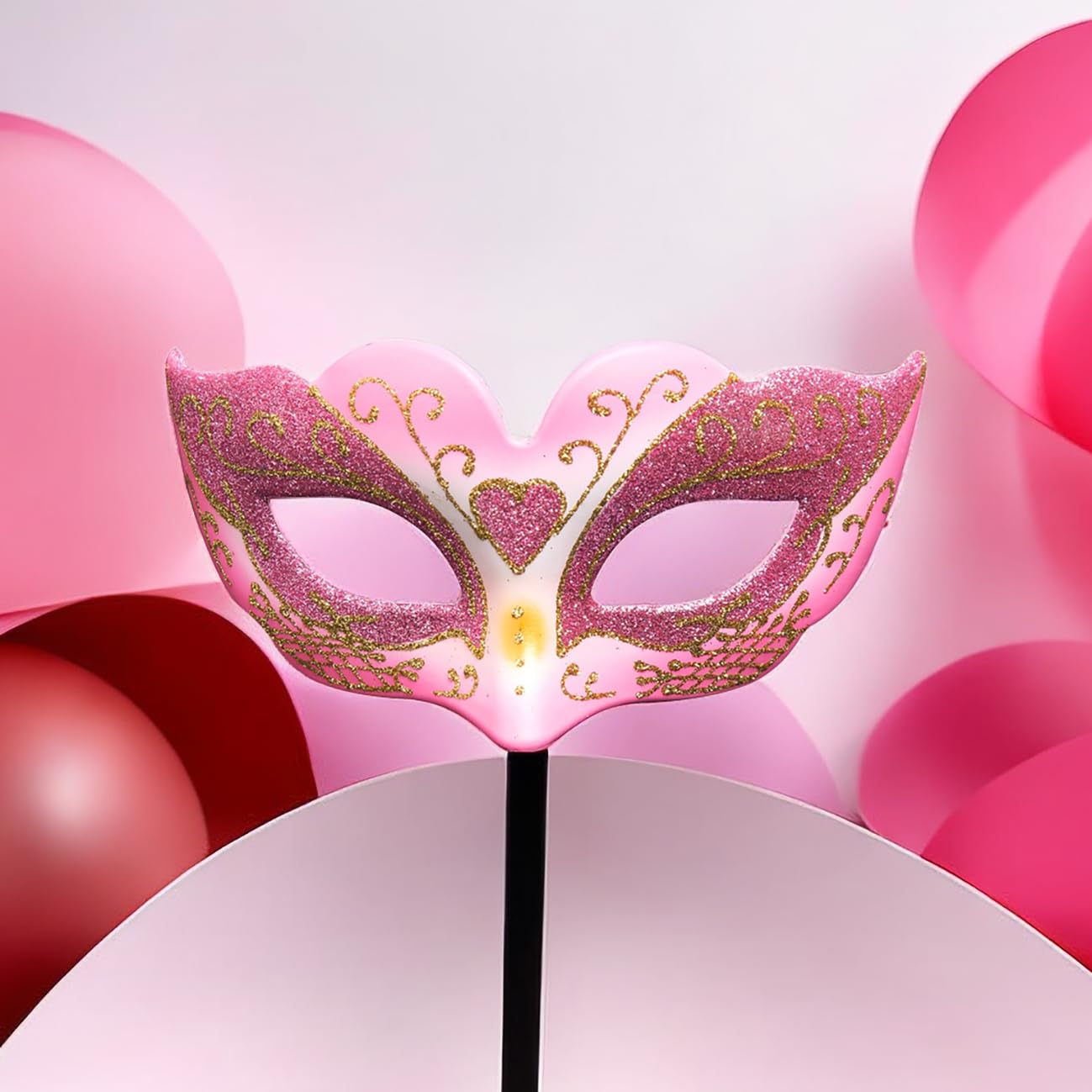 BLUE GARLIC Pink Masquerade Mask – Party-Ready Mardi Gras Costume Mask