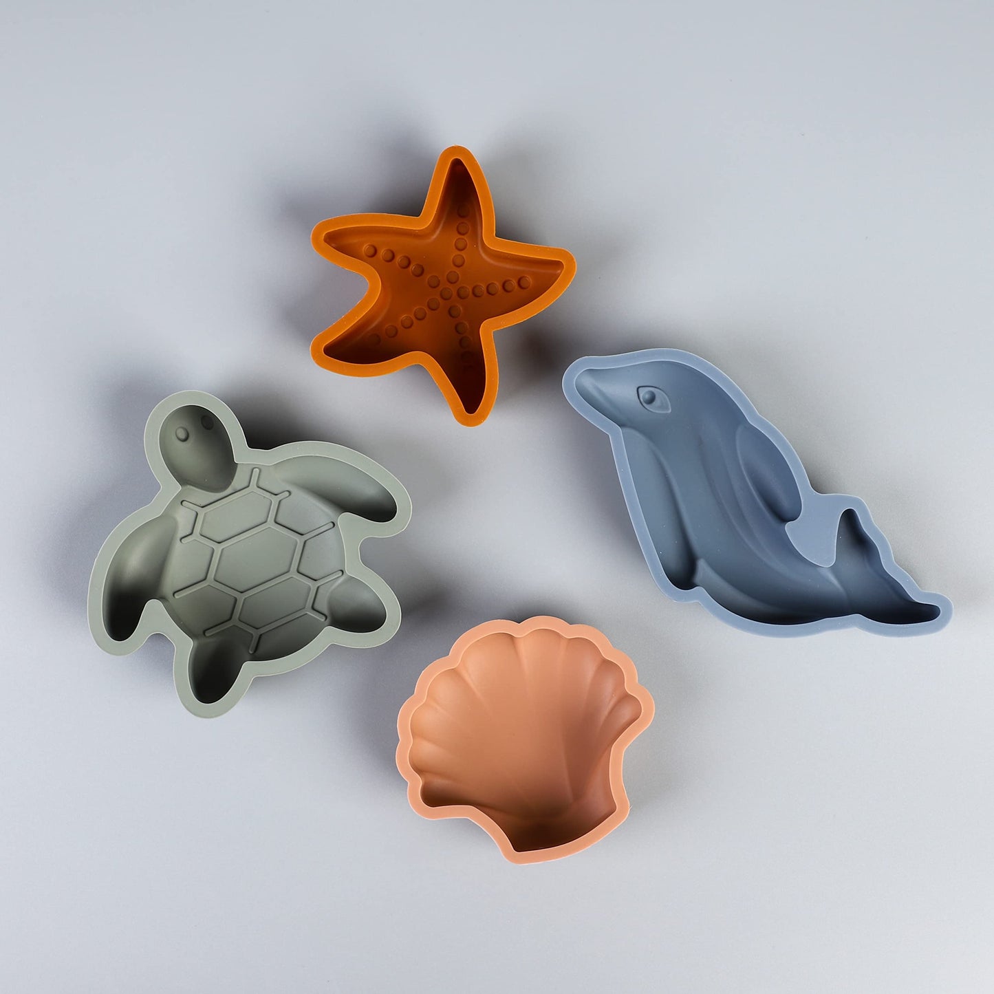BLUE GINKGO Modern Baby Sand Toys – Travel-Friendly Silicone Bucket, Shovel & 4 Molds (Blue)