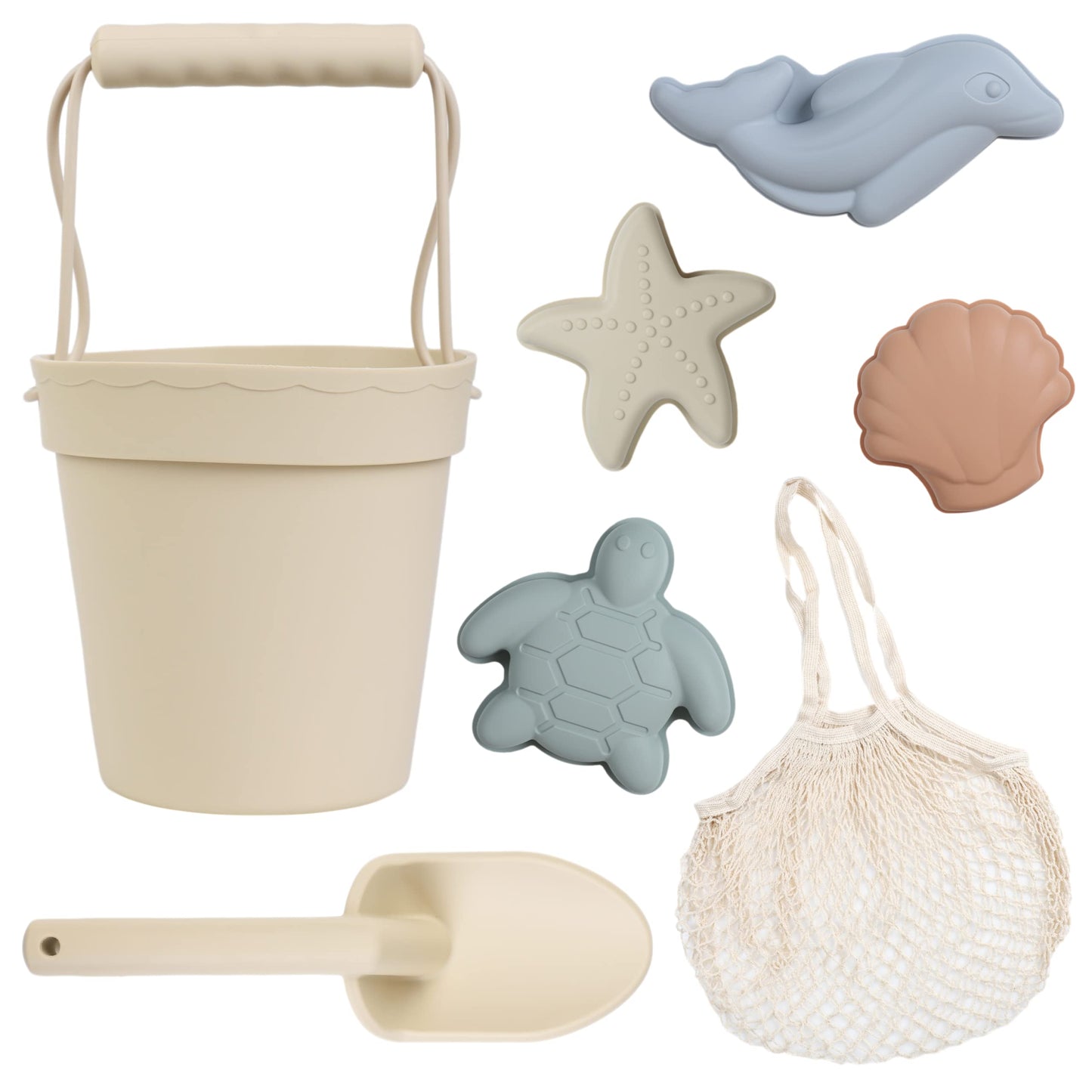 BLUE GINKGO Silicone Beach Toys - Modern Travel-Friendly Beach Set (Beige)