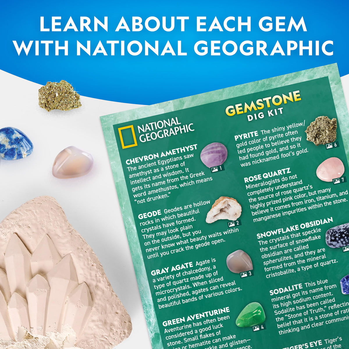 Blue Marble National Geographic Gemstone Dig Kit – Dig Up 10 Real Gems & Crystals