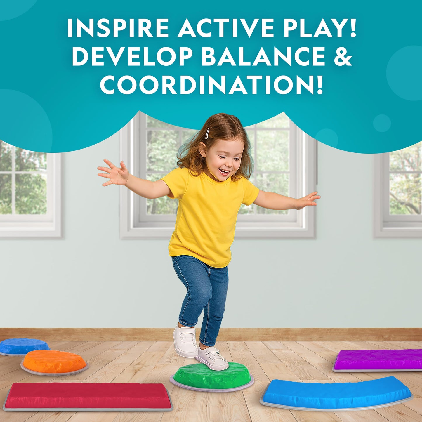 Blue Marble National Geographic Kids Stepping Stones & Balance Beams – 12-Piece Obstacle Course for Kids 3+