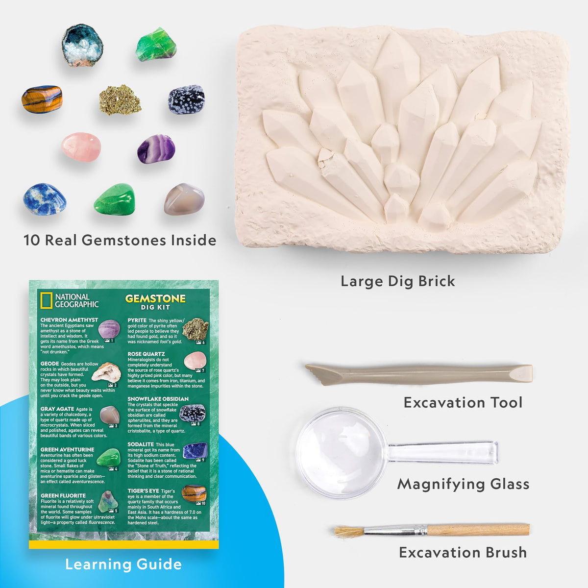 Blue Marble National Geographic Gemstone Dig Kit – Dig Up 10 Real Gems & Crystals