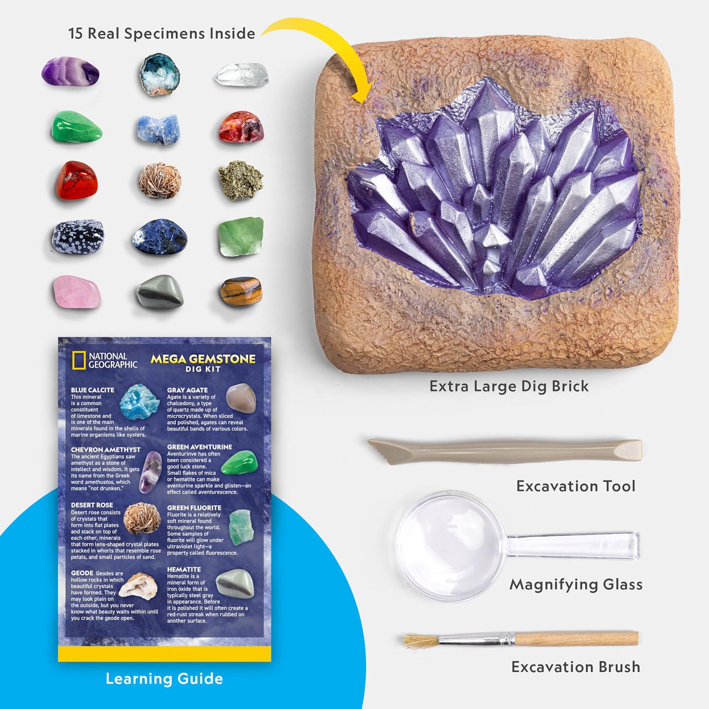 Blue Marble NATIONAL GEOGRAPHIC Mega Gemstone Dig Kit – Dig Up 15 Real Gemstones