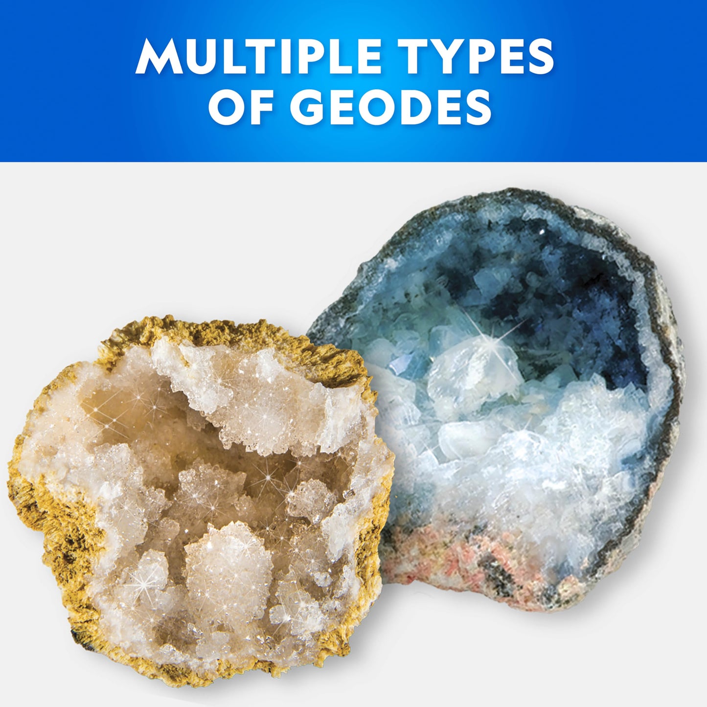 Blue Marble National Geographic Break Open 15 Premium Geodes Kit – Goggles, Guide & 3 Stands