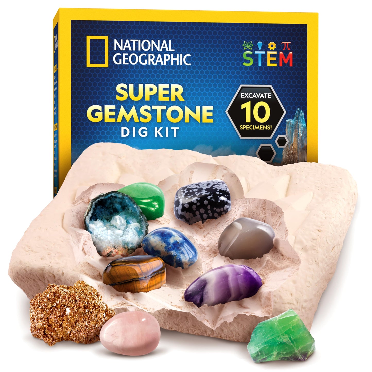 Blue Marble National Geographic Gemstone Dig Kit – Dig Up 10 Real Gems & Crystals