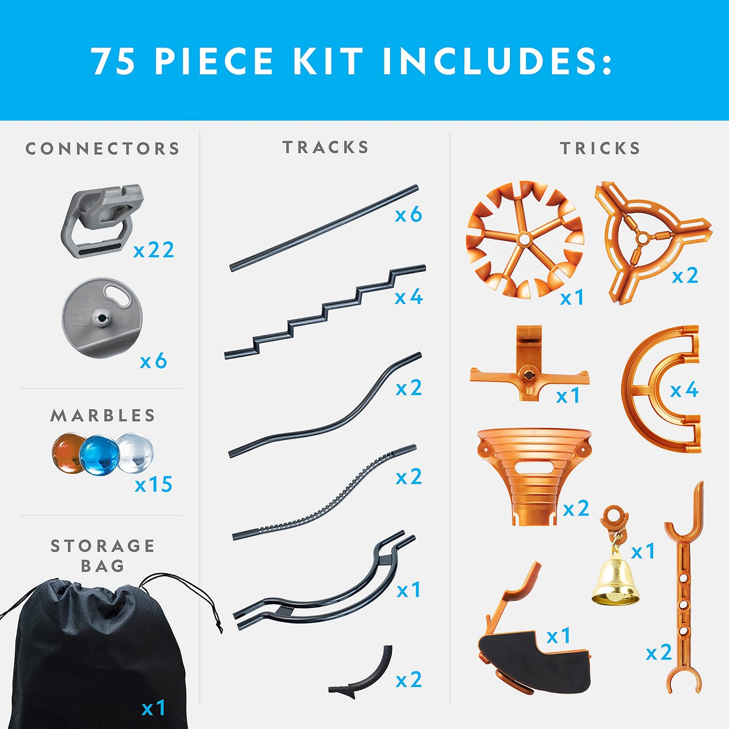 Blue Marble National Geographic Magnetic Marble Run - 75-Piece STEM Building Set | Magnetic Tracks & Trick Pieces