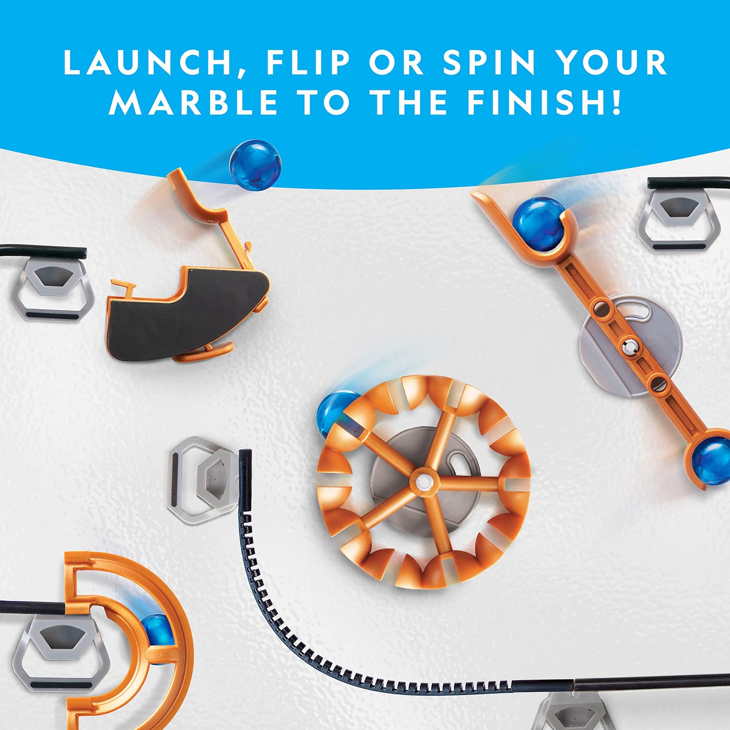 Blue Marble National Geographic Magnetic Marble Run - 75-Piece STEM Building Set | Magnetic Tracks & Trick Pieces