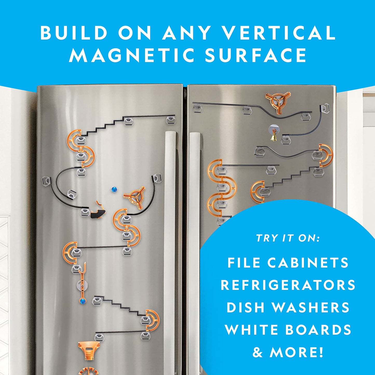 Blue Marble National Geographic Magnetic Marble Run - 75-Piece STEM Building Set | Magnetic Tracks & Trick Pieces