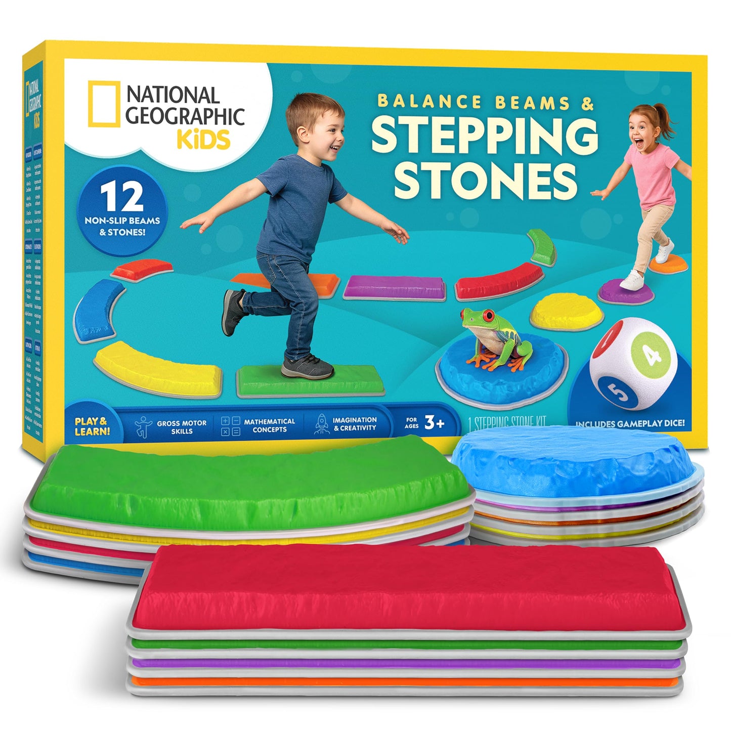 Blue Marble National Geographic Kids Stepping Stones & Balance Beams – 12-Piece Obstacle Course for Kids 3+