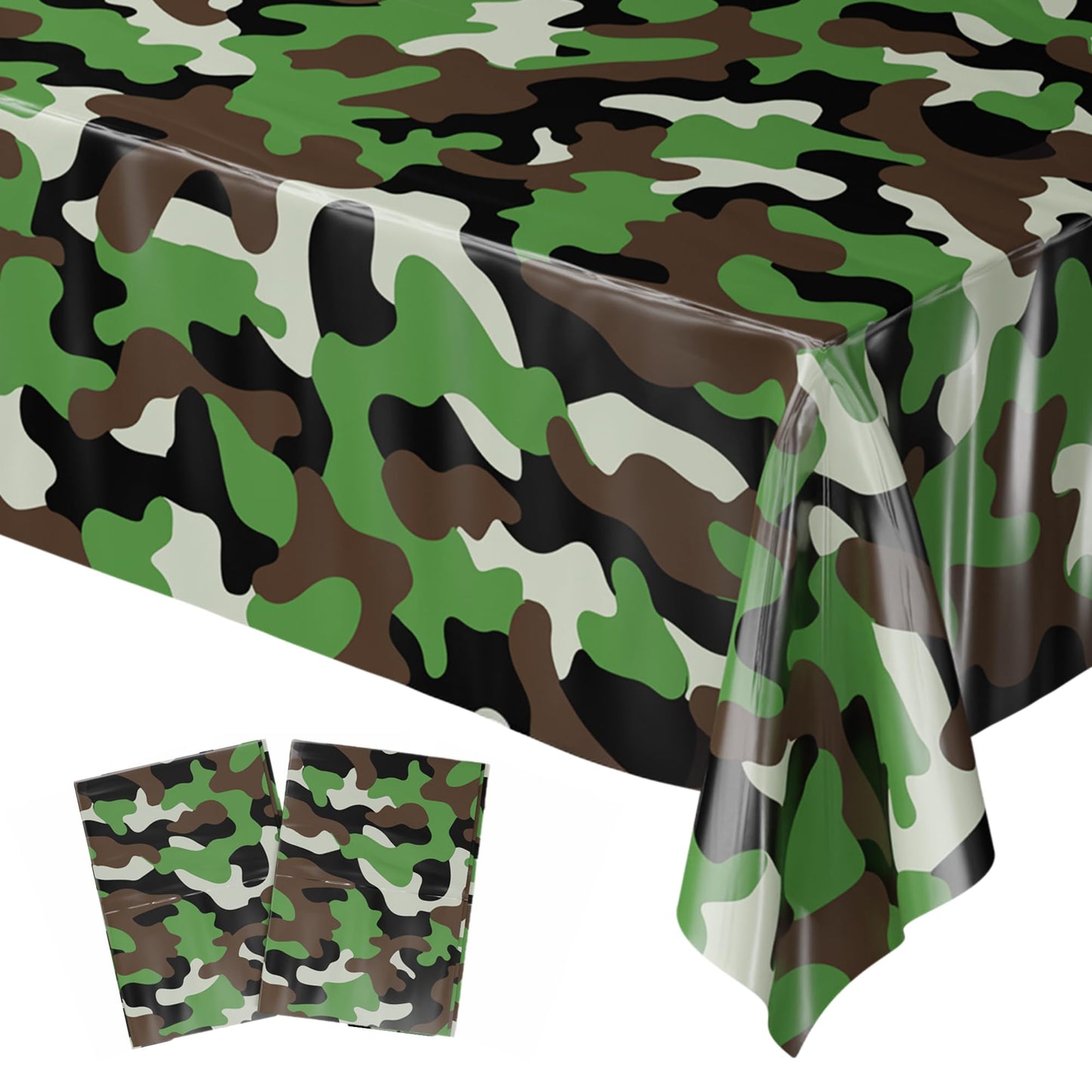 Blue Orchards Camouflage Party Table Covers (2-Pack) - 54x108 XL Army Green Camo Table Cover