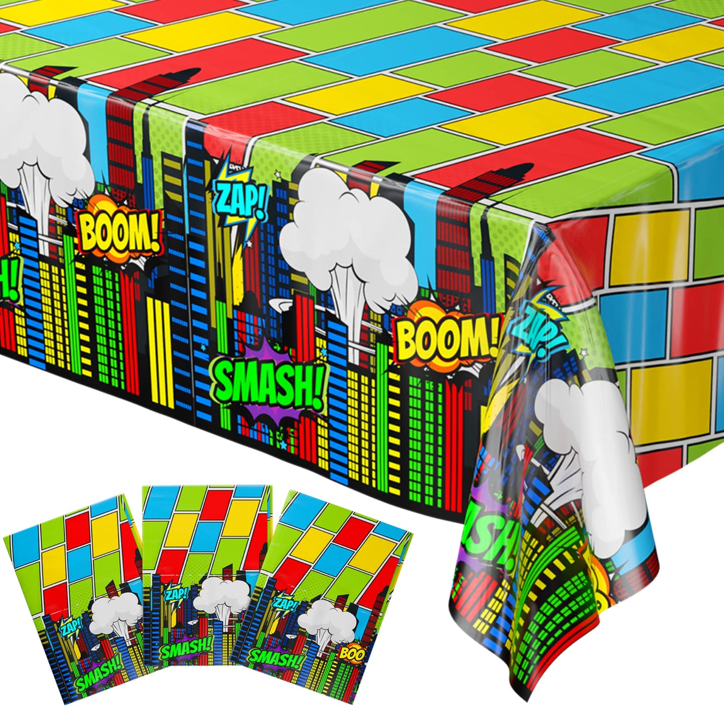 Blue Orchards Comic Superhero Table Covers Pack of 3 | 108x54 XL Party Decor