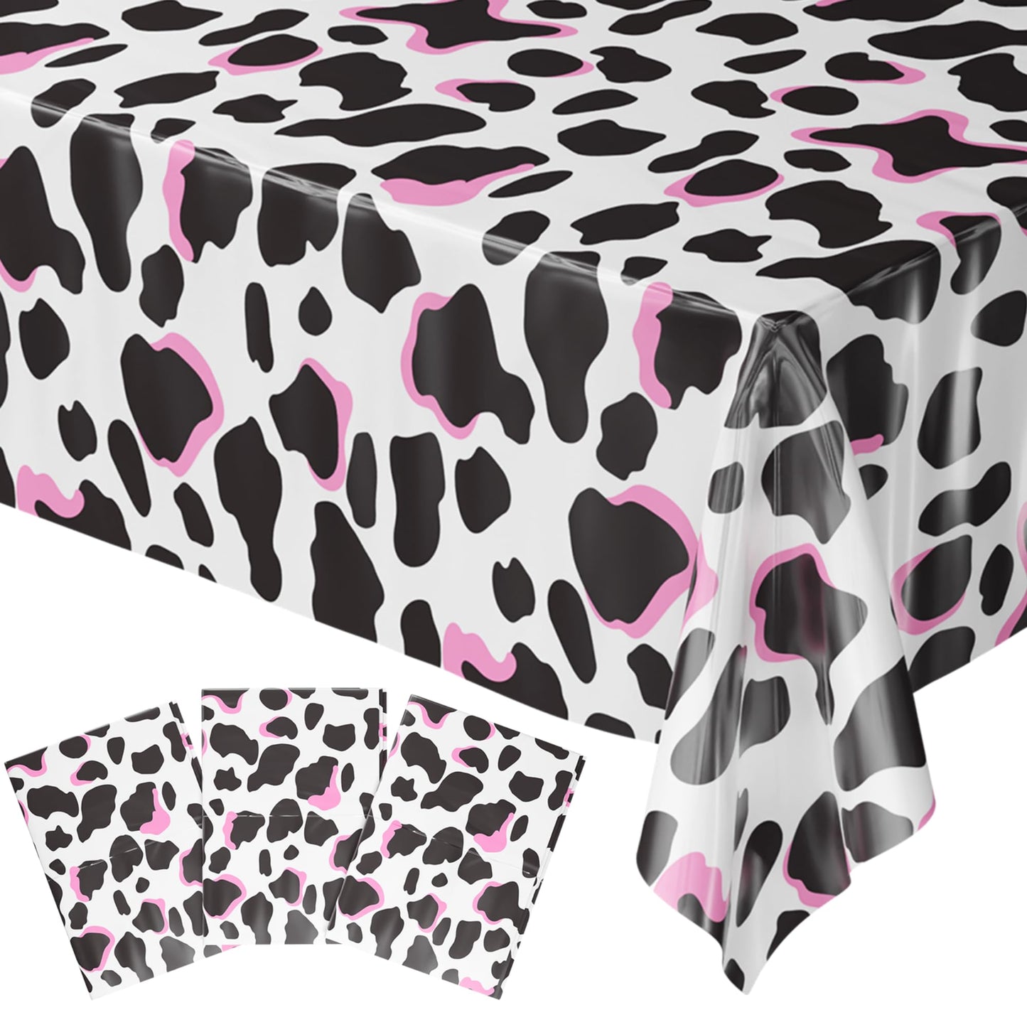 Blue Orchards Cow Print Table Covers (3-Pack) – 54x108 XL Farm Party Decor