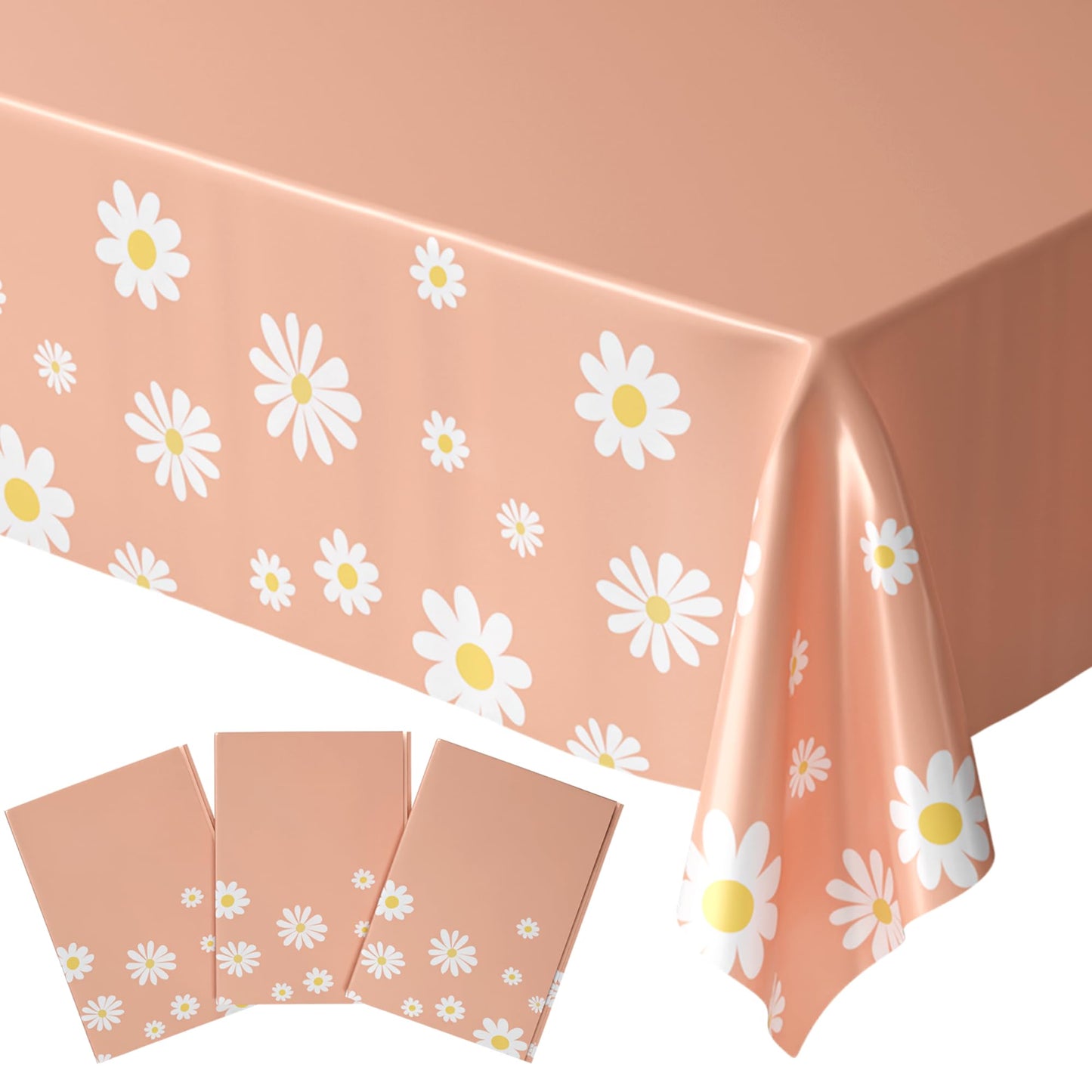 Blue Orchards Daisy Table Cover (3-Pack) 54x108 XL – Boho Floral Party Decor