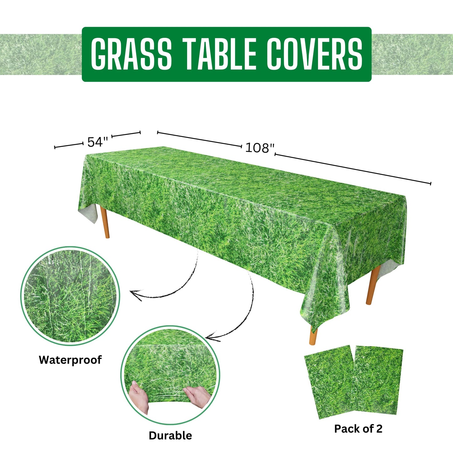Blue Orchards Grass Table Covers (Pack of 2) 54x108 inches - Jungle Safari Party Decor
