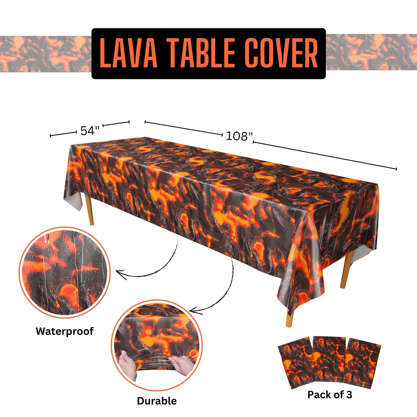 Blue Orchards Lava Table Covers (3-Pack) - 54x108 XL for Volcano Theme Parties