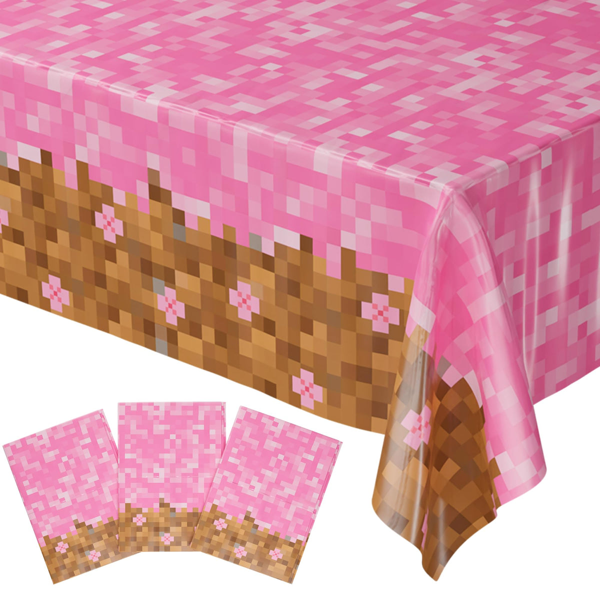 Blue Orchards Pixel Flower Table Cover Pack (3) | Girl Gamer Party Decor