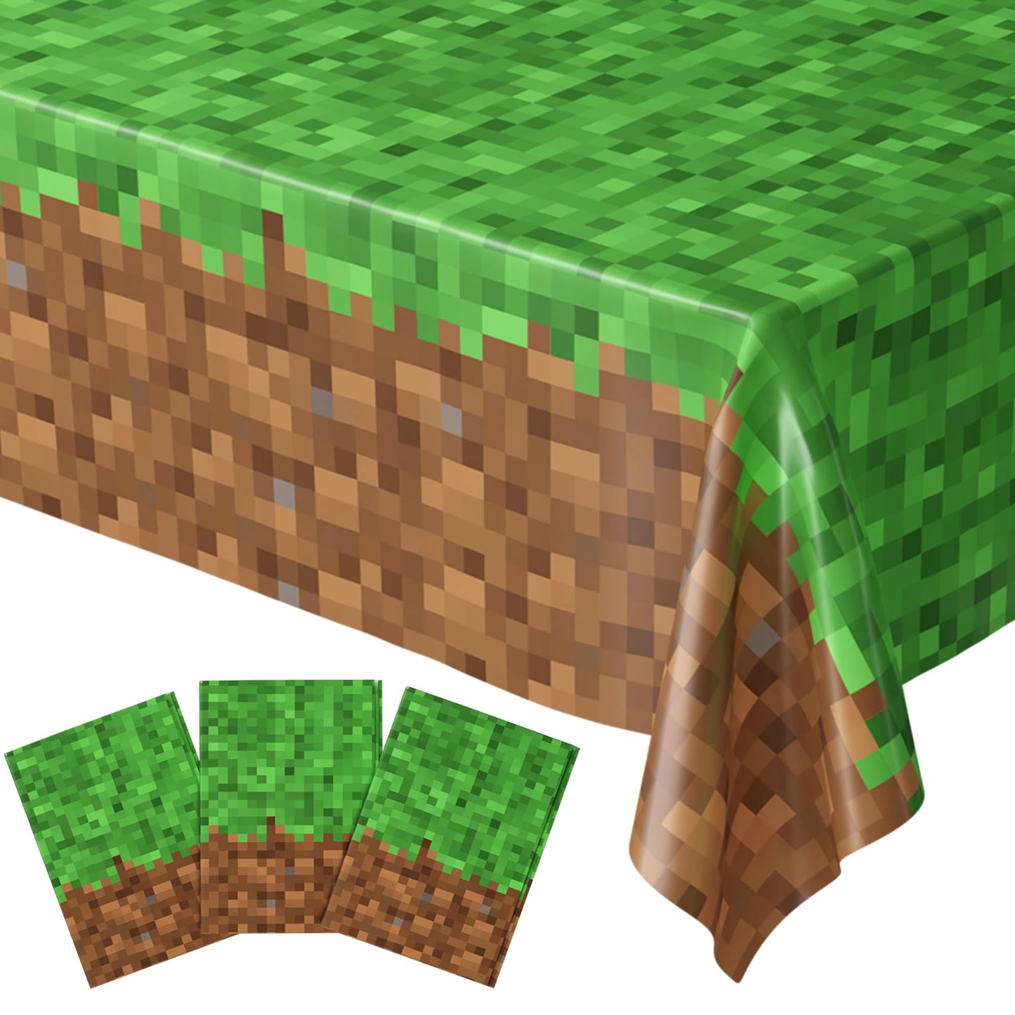 Blue Orchards Pixel Miner Table Cover 3-Pack - 54x108-Inch XL Gaming Party Decor