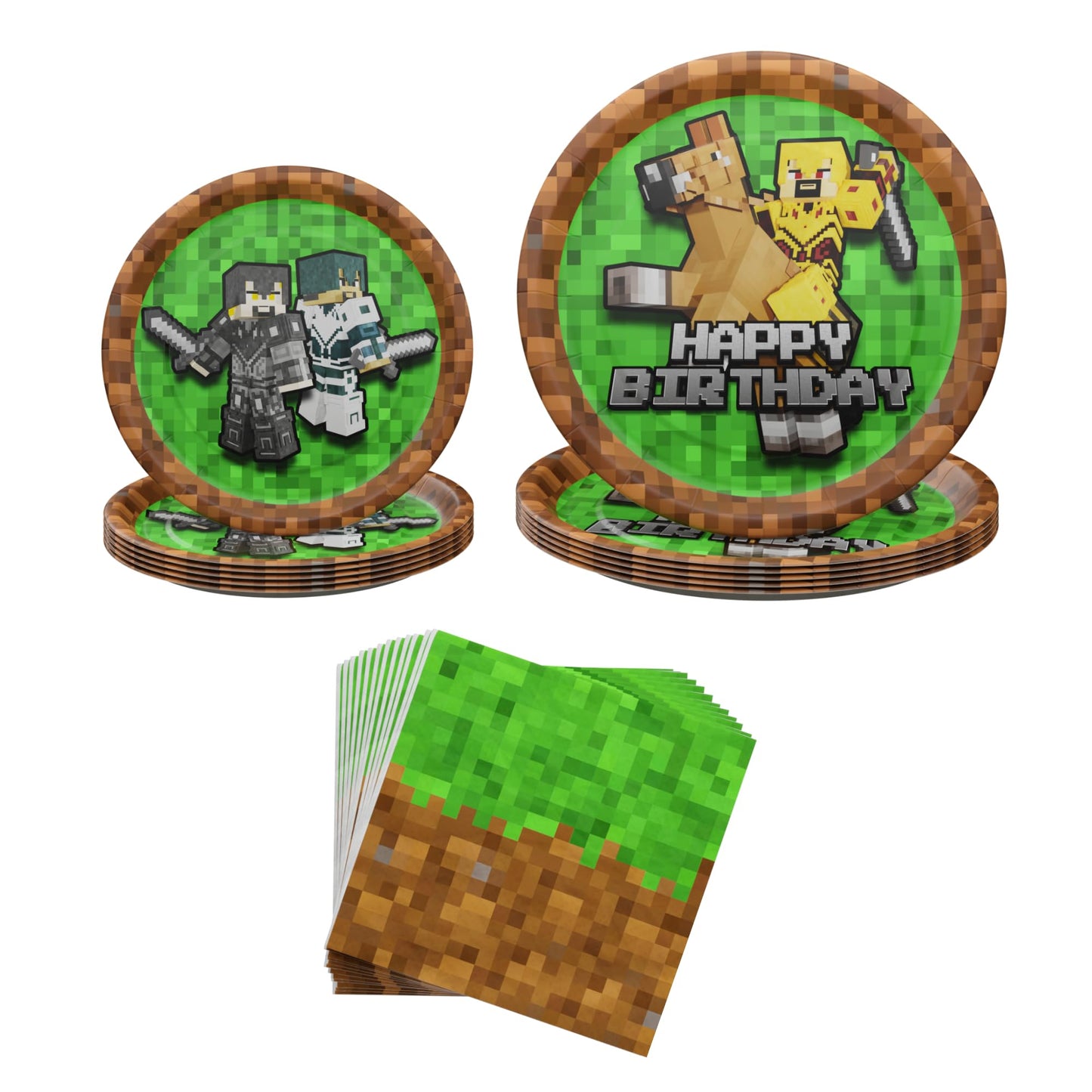 Blue Orchards Pixel Warrior Plates & Napkins (60 pcs) – 20 Guest Video Game Party Supplies