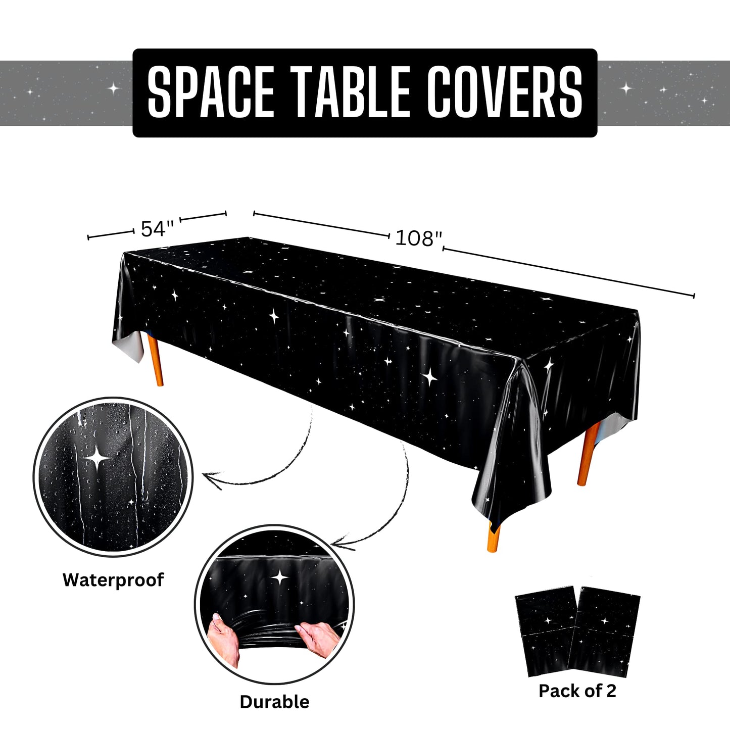 Blue Orchards Space Party Tablecovers (2-Pack) – 108 x 54 Galaxy Tablecloths
