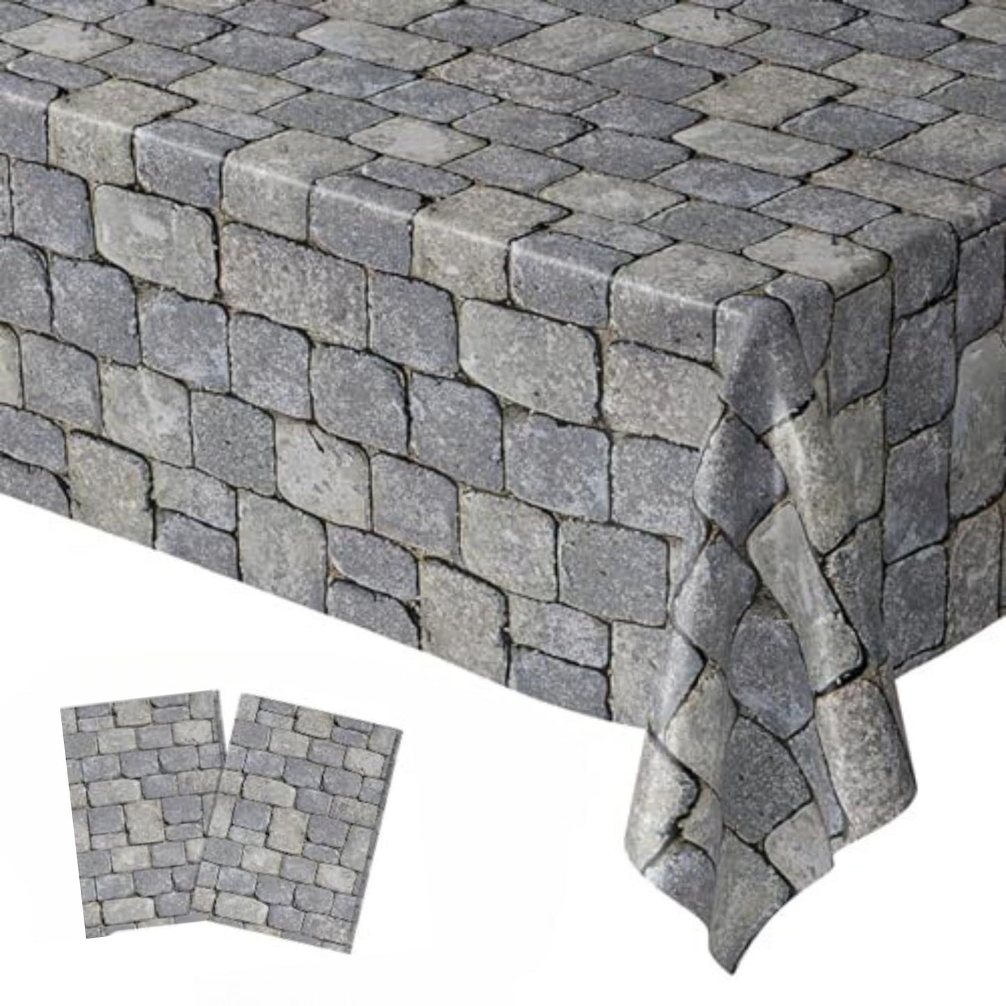 Blue Orchards Stone Wall Table Covers (2-Pack) – 54x108 XL Medieval Knight Party Decor