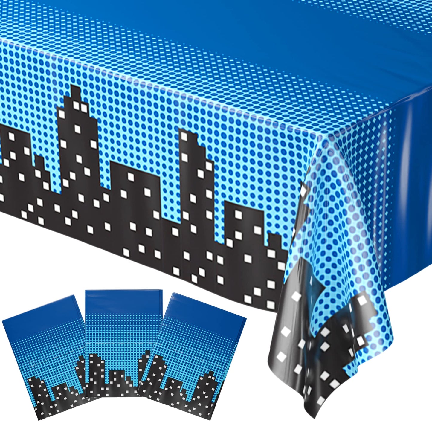 Blue Orchards Superhero Cityscape Table Covers (Pack of 3) 108x54 XL | Birthday Party Decor