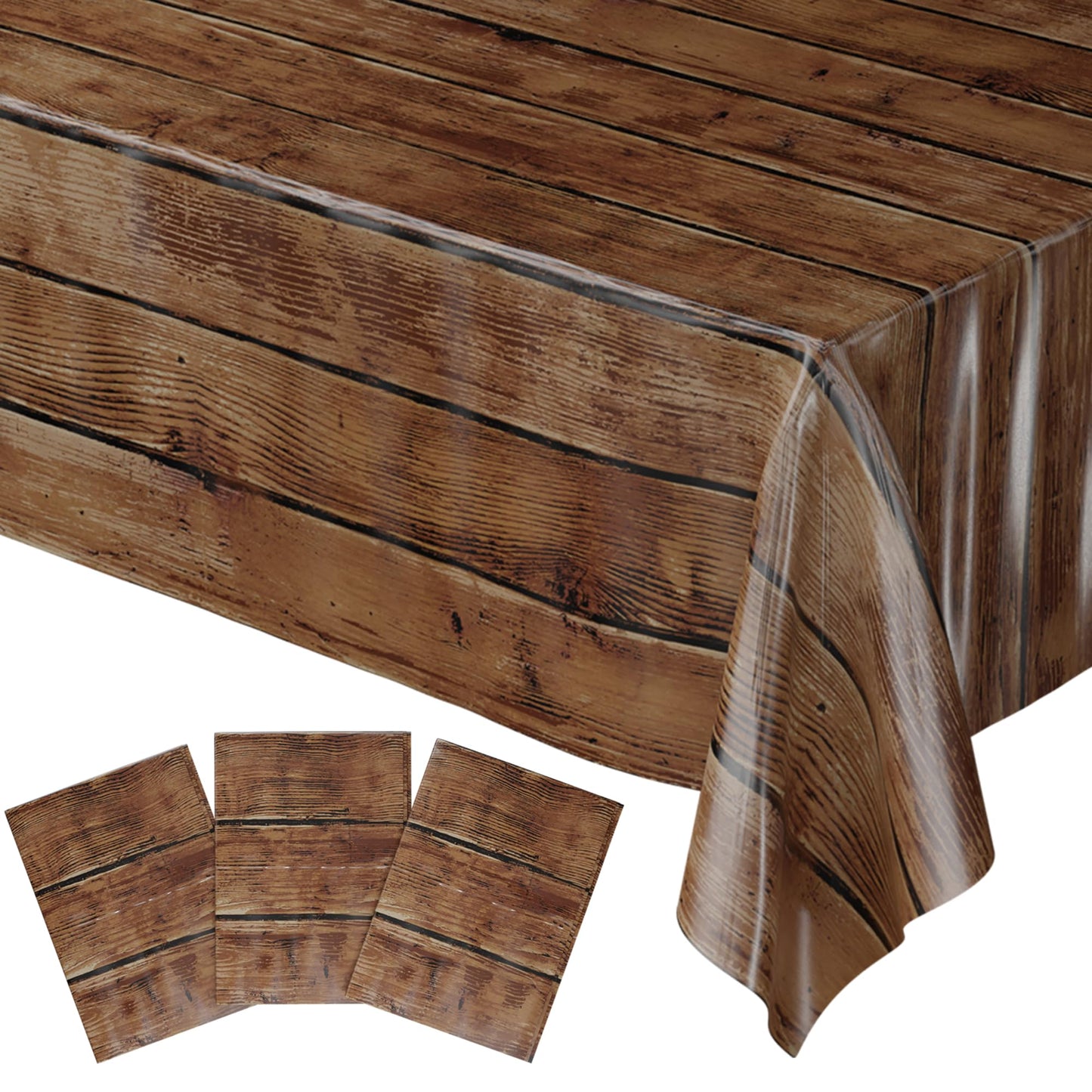 Blue Orchards Wood Grain Table Cover (Pack of 3) - 54x108 XL Rectangle, Western Rustic Party Decor